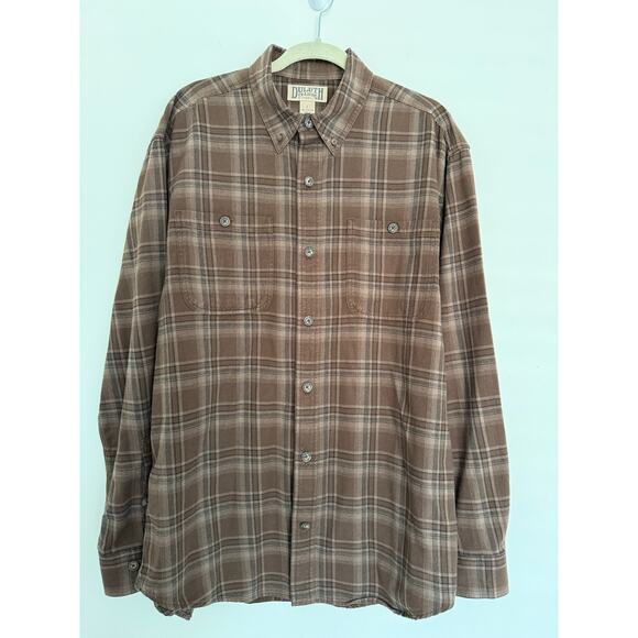 Duluth Trading Co Long Sleeve Button Shirt Mens Large Brown Plaid Fall Western - Picture 1 of 8
